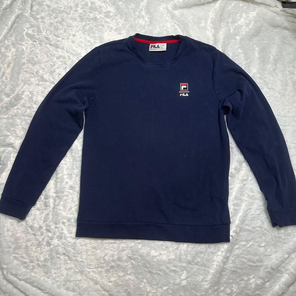 FILA navy blue shirt with red and white logo long sleeve Mens Size Small